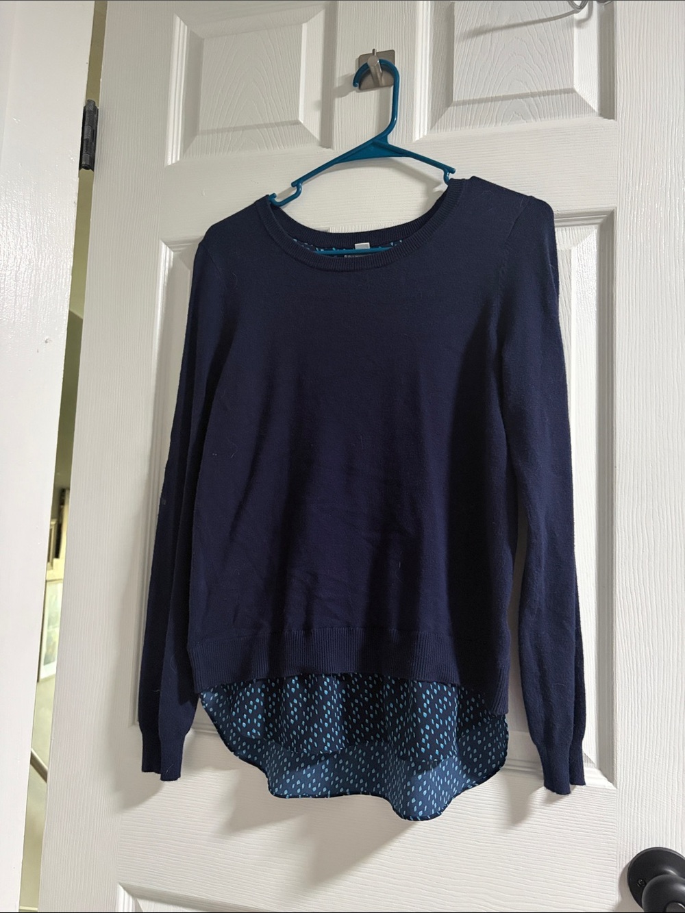 croft & barrow Navy Sweater with Light Blue Dot Detail